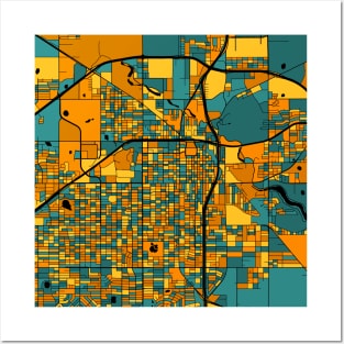 Lubbock Map Pattern in Orange & Teal Posters and Art